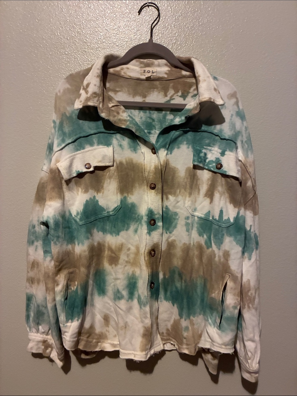 POL Tie-Dye Utility Jacket in Teal and Taupe